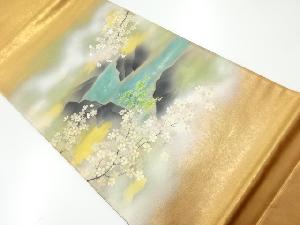 作家物　手描き桜模様刺繍袋帯